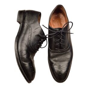 Beckett Simonon Mens Black Leather Brogue Medallion Wingtip Oxford Shoes 9.5